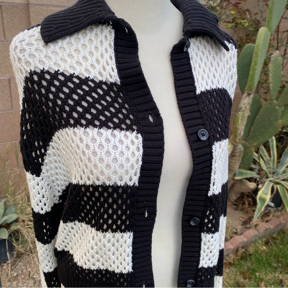 H&M Knitted Black & White Striped Cropped Cardigan NEW - Picture 3 of 8
